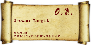 Orowan Margit névjegykártya